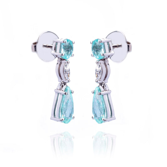 BRINCO OVAL E GOTAS TURMALIMA PARAÍBA E DIAMANTES NAVETE 1.9 CT