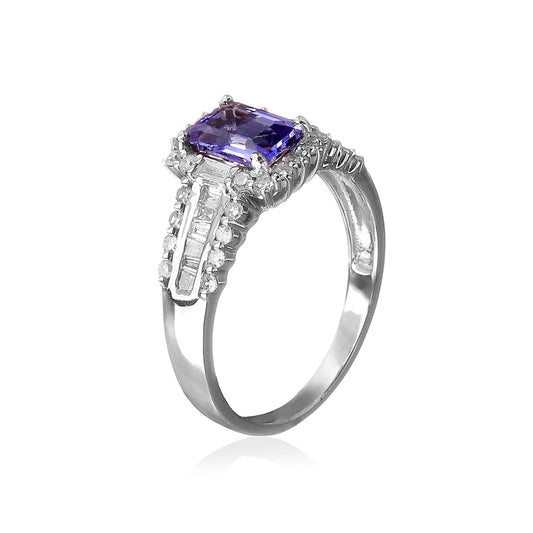 ANEL EMERALD TANZANITA E DIAMANTES BAGUETE COM BRILHANTES 1.65 CT