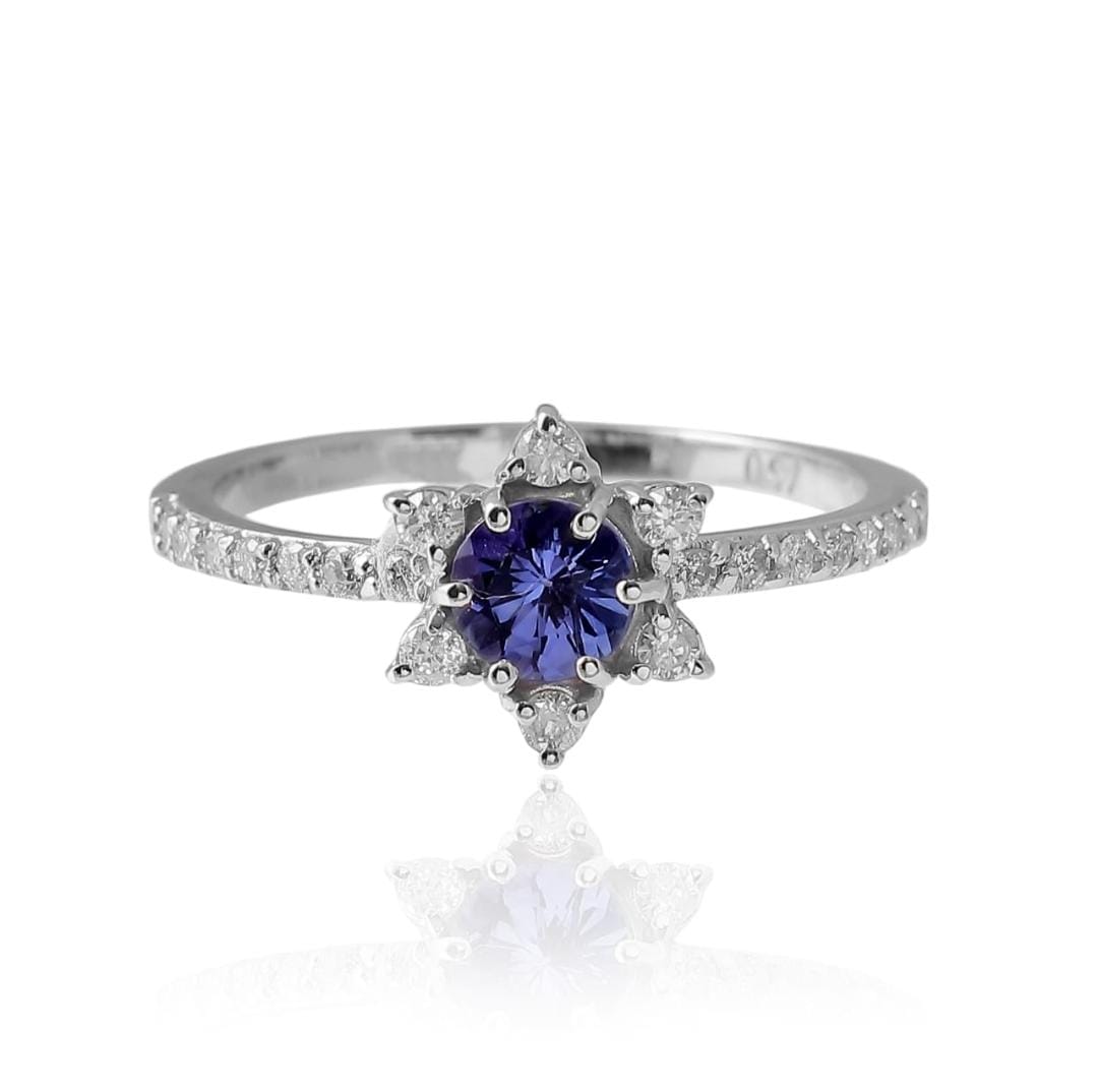 Anel Estrela Tanzanita e Brilhantes 0.96 CT