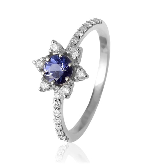 Anel Estrela Tanzanita e Brilhantes 0.96 CT