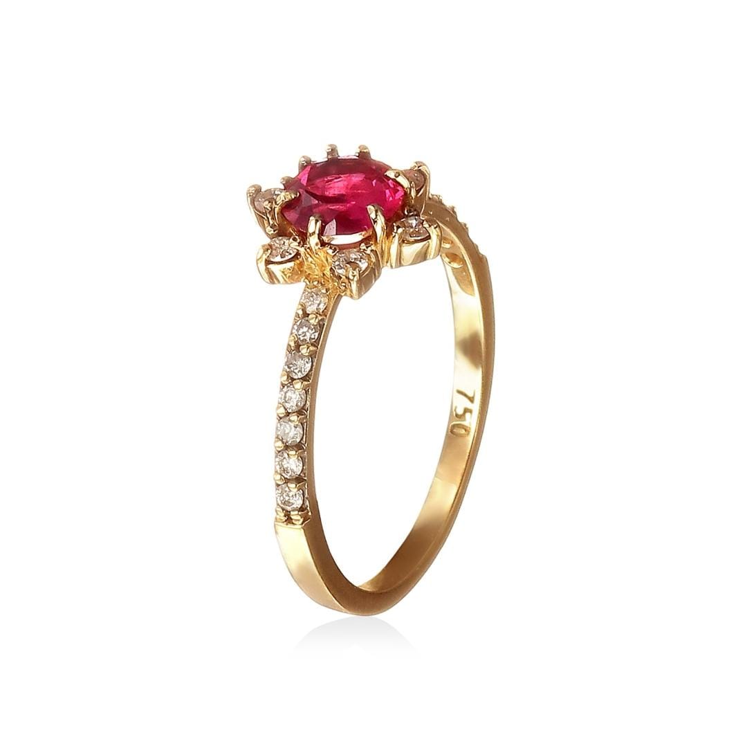 Anel Floral Safira Rosa e Brilhantes 0.96 CT