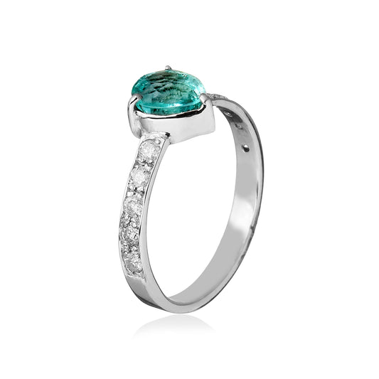 Anel Solitário Gota Turmalina Paraíba e Brilhantes 1.3 CT