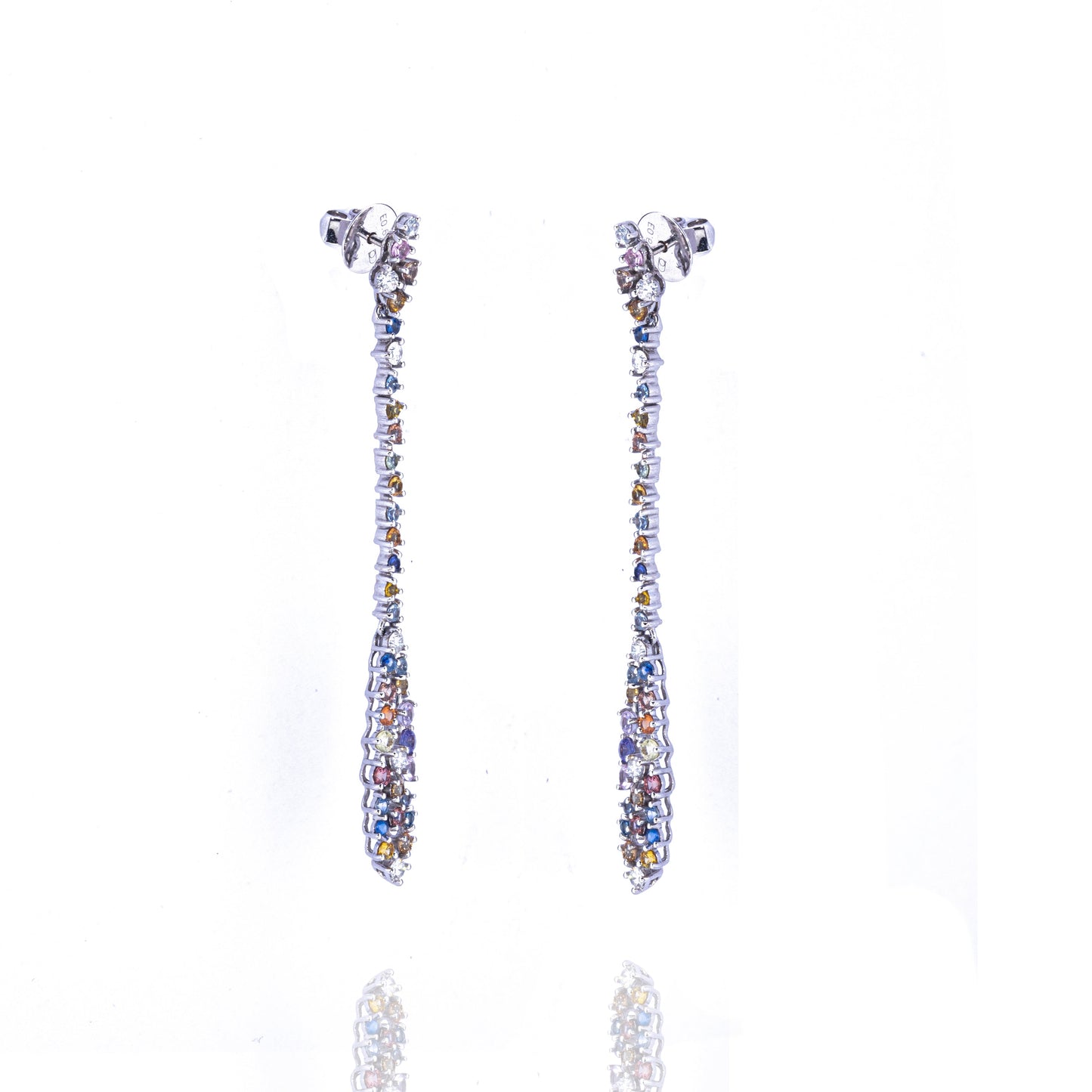 BRINCO CASCATA SAFIRAS COLORIDAS E BRILHANTES 2.3 CT