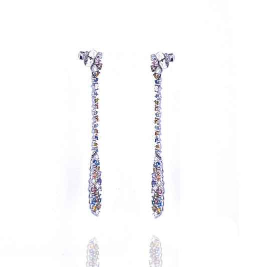 BRINCO CASCATA SAFIRAS COLORIDAS E BRILHANTES 2.3 CT