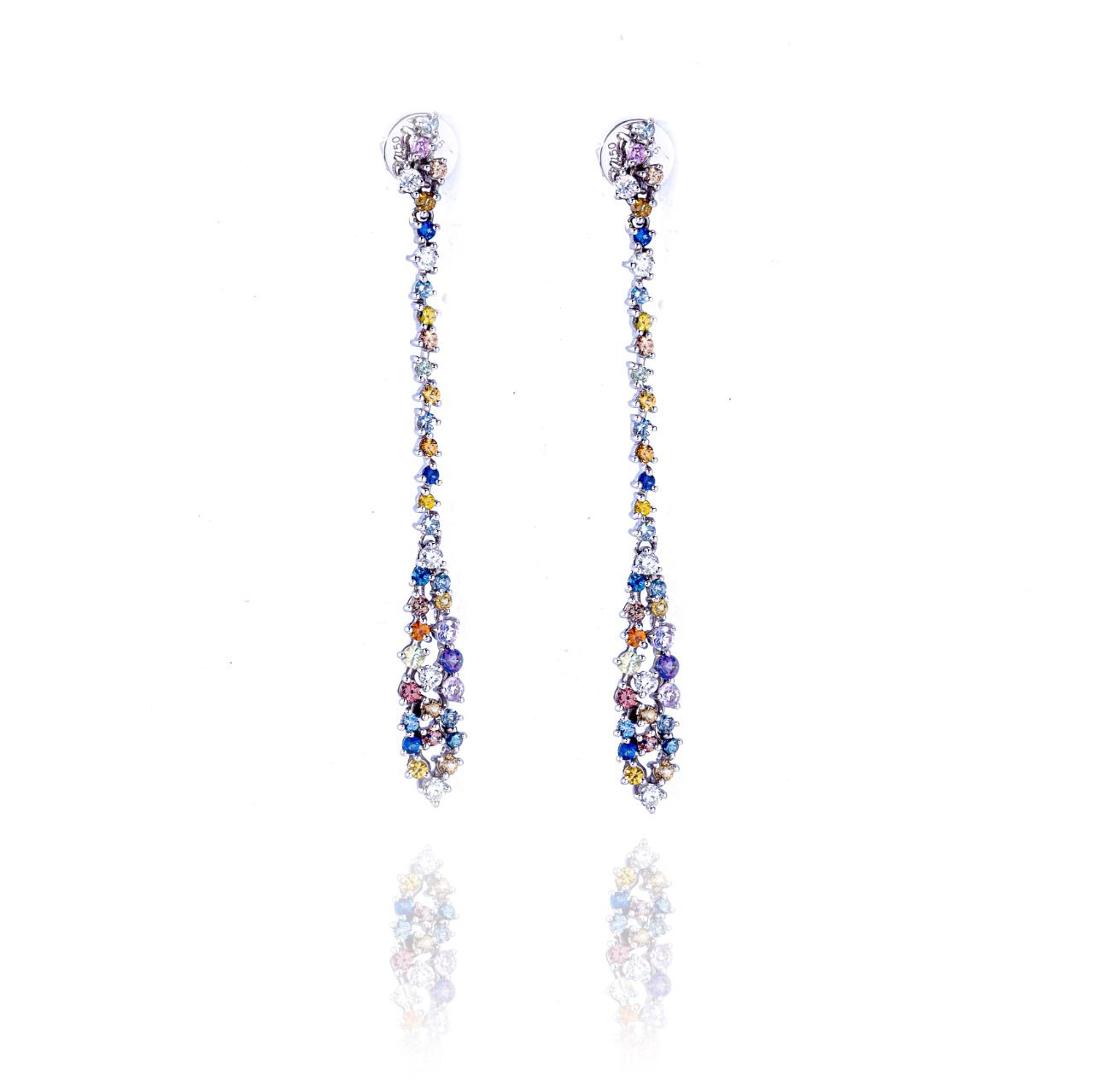 BRINCO CASCATA SAFIRAS COLORIDAS E BRILHANTES 2.3 CT