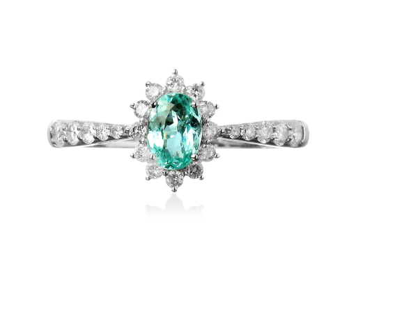 Anel Oval Turmalina Paraiba e Diamantes 1 CT