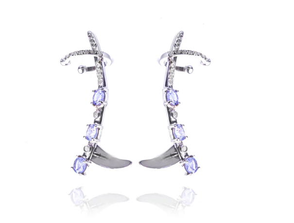 Brinco Ear Curff Tanzanita e Brilhantes 2 CT