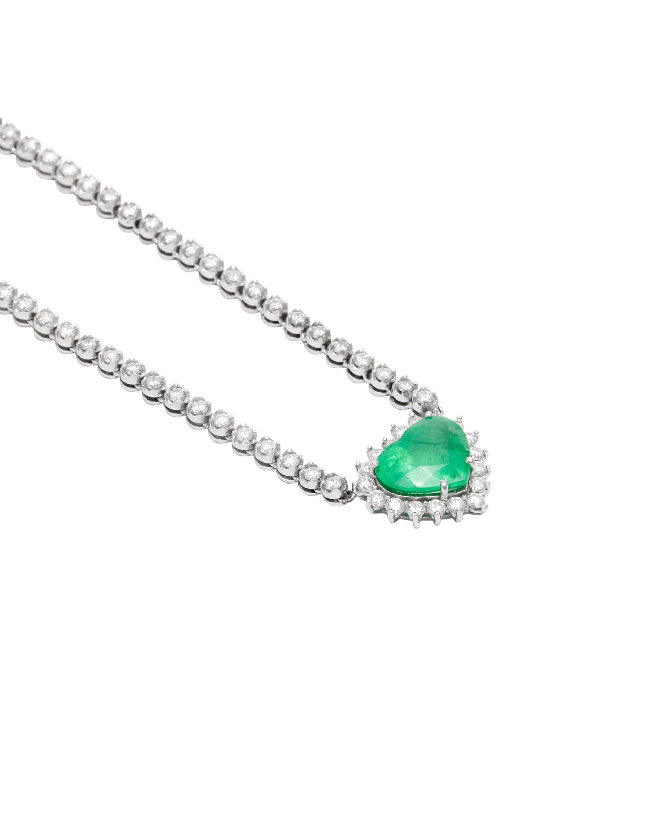 Colar Coração Esmeralda e Riviera em Brilhantes 7.6 CT