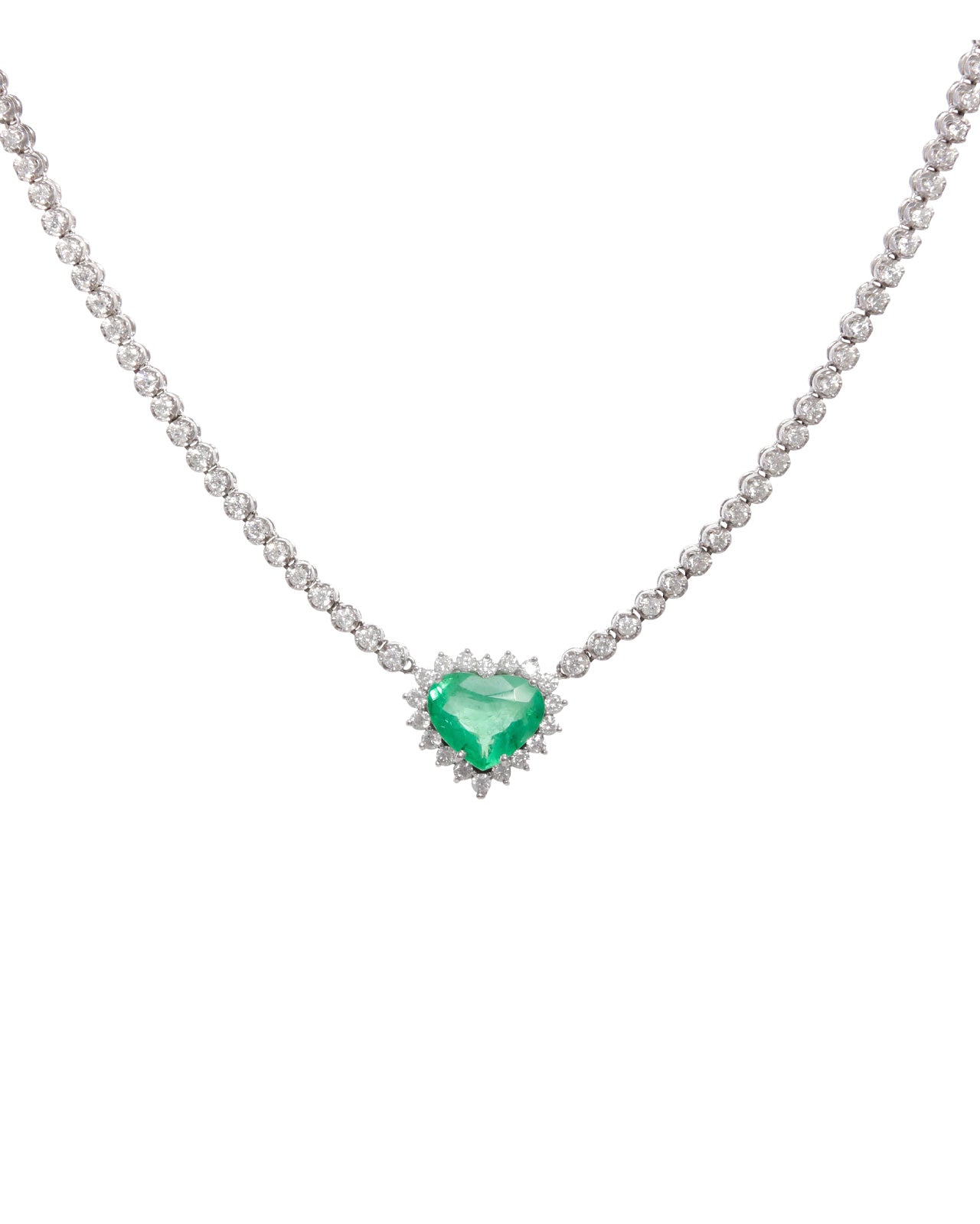 Colar Coração Esmeralda e Riviera em Brilhantes 7.6 CT