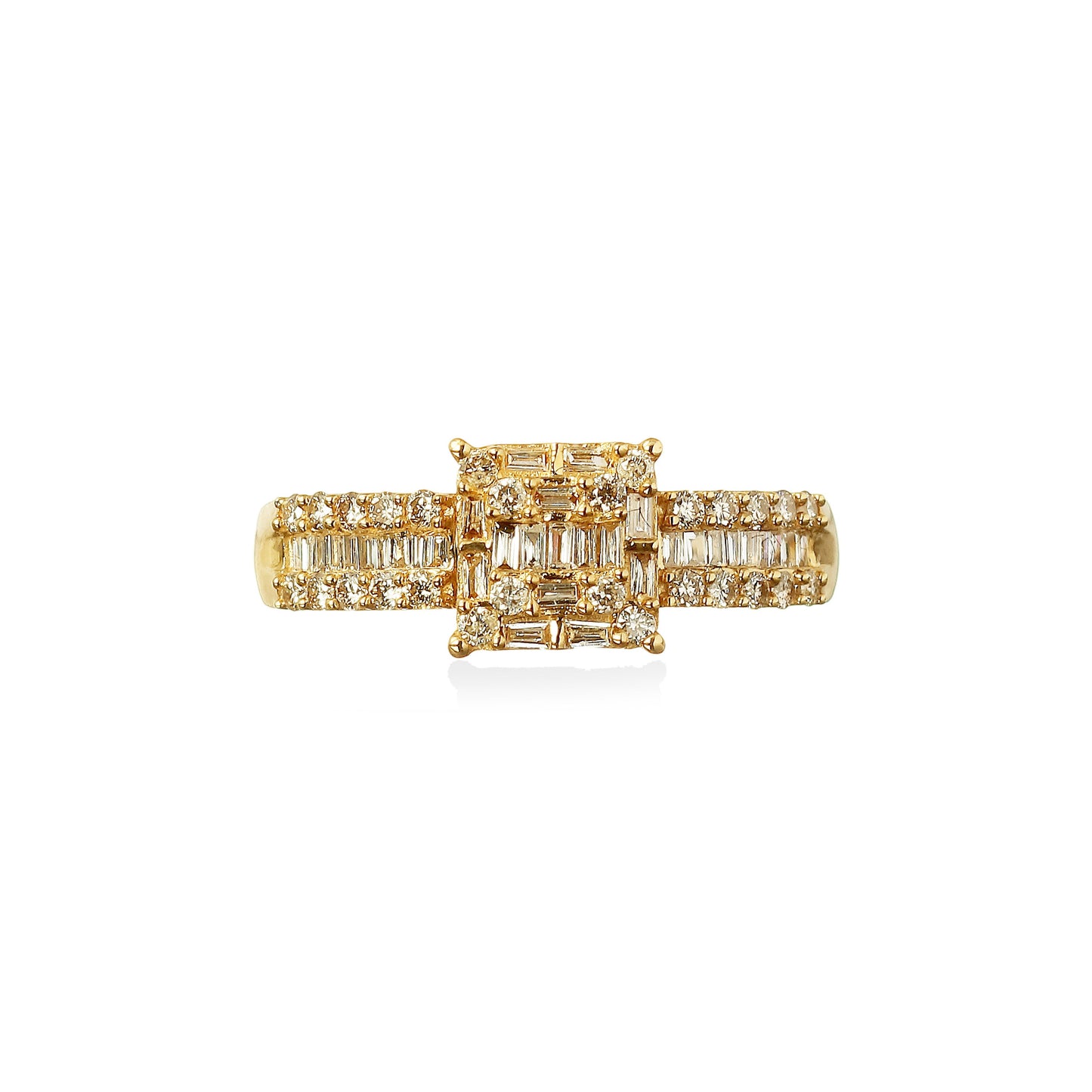 ANEL MEIA ALIANÇA DIAMANTES BAGUETE E BRILHANTES 0.5 CT