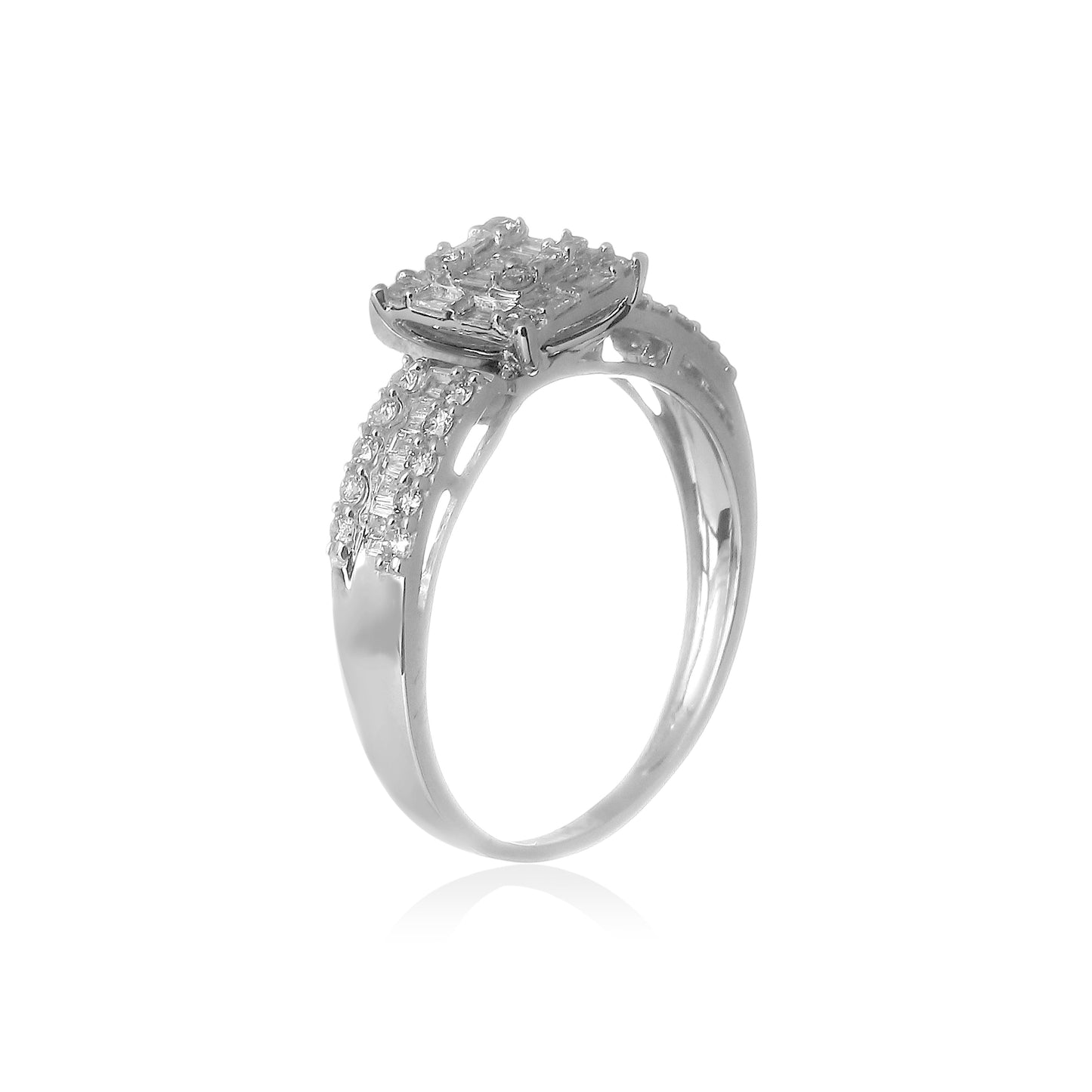 ANEL SOLITÁRIO MEIA ALIANÇA DIAMANTES BAGUETE E BRILHANTES