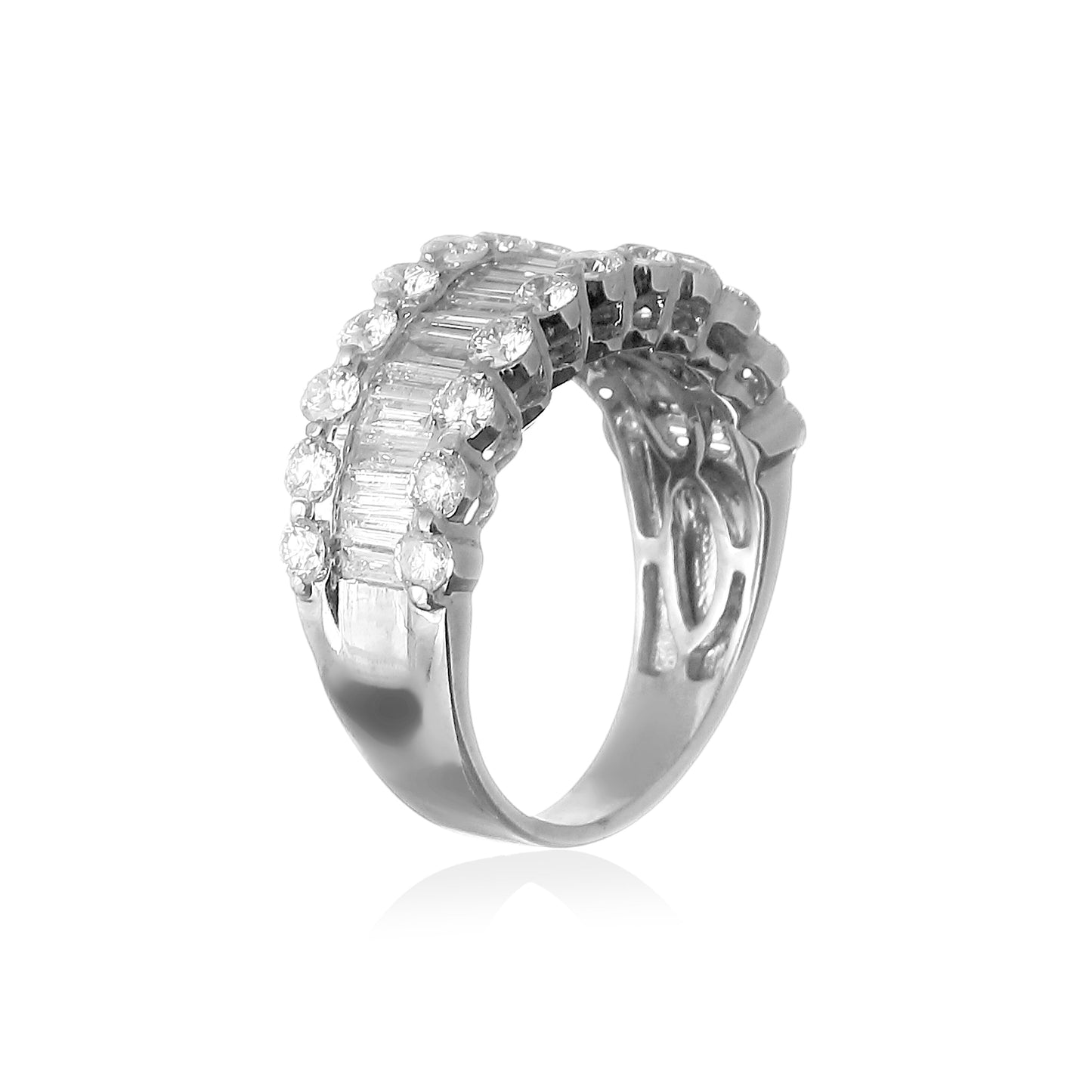MEIA ALIANÇA DIAMANTES BAGUETE E BRILHANTES 2 CT