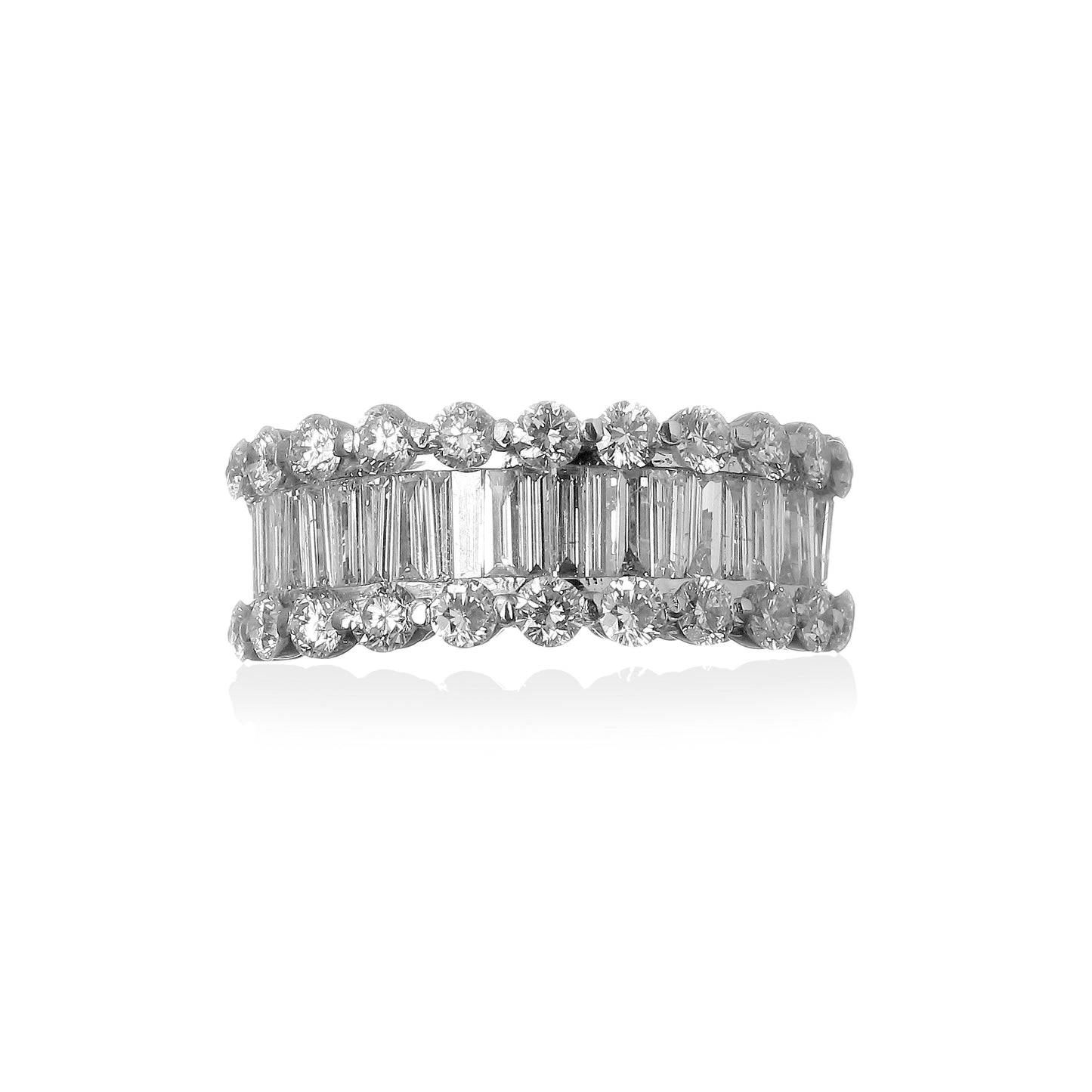 MEIA ALIANÇA DIAMANTES BAGUETE E BRILHANTES 2 CT