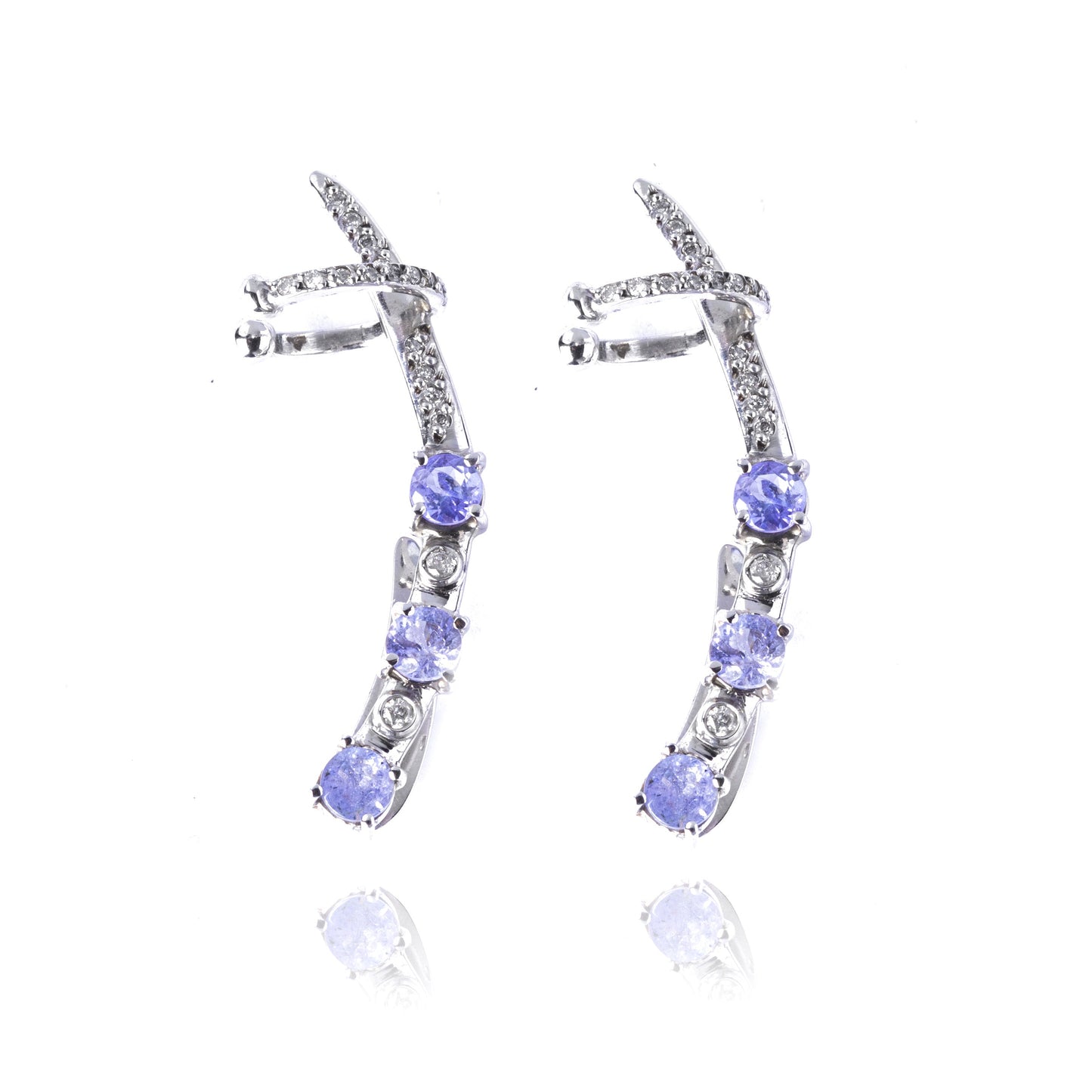 BRINCO EAR CUFF TANZANITA E BRILHANTES 2 CT