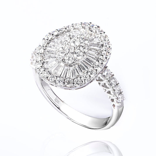 ANEL OVAL DIAMANTE BAGUETE E BRILHANTES 1.9 CT