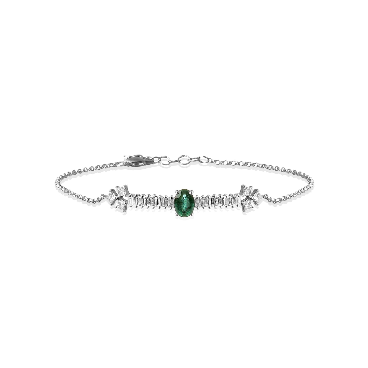 Pulseira Esmeralda Diamantes Baguete e Princess