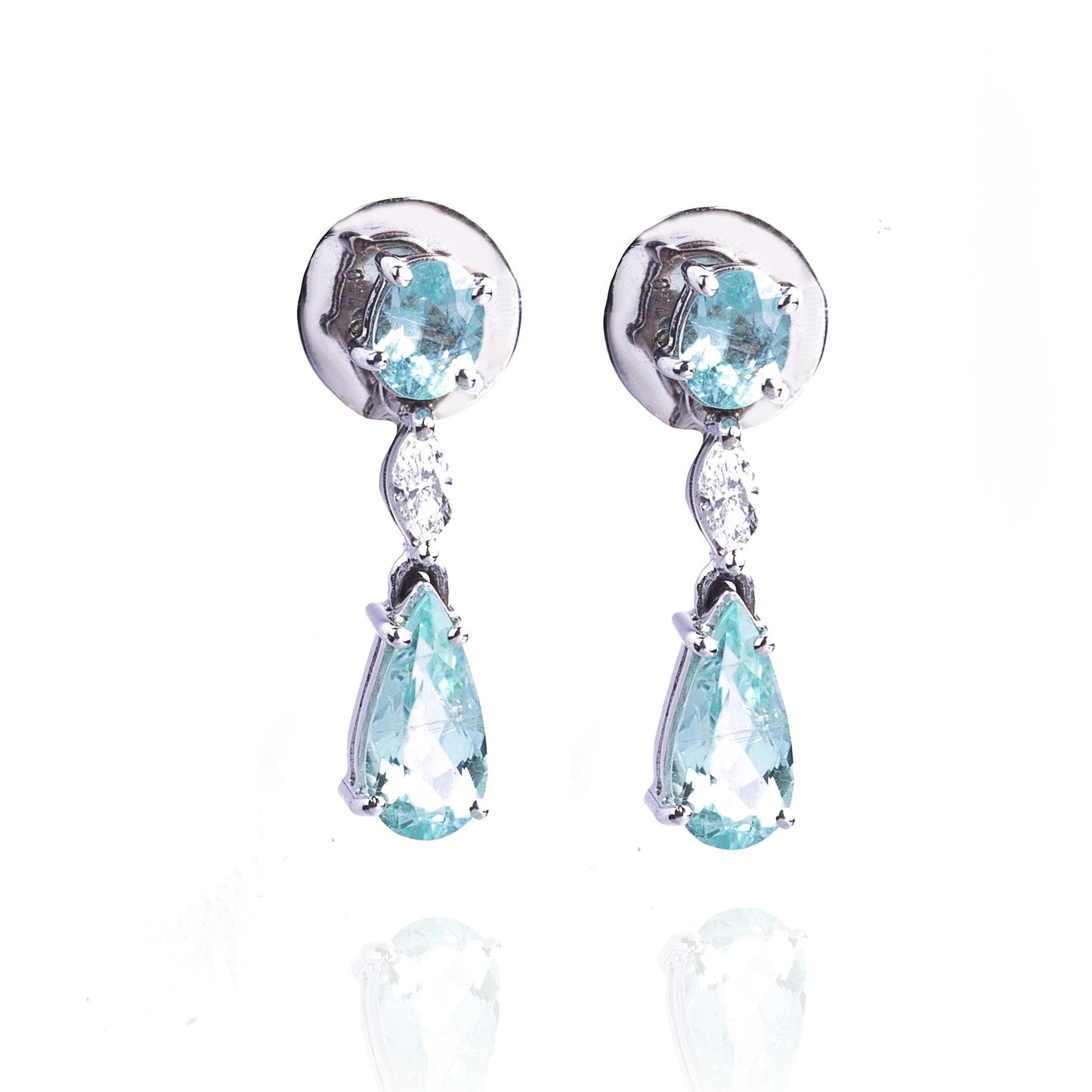 BRINCO OVAL E GOTAS TURMALIMA PARAÍBA E DIAMANTES NAVETE 1.9 CT