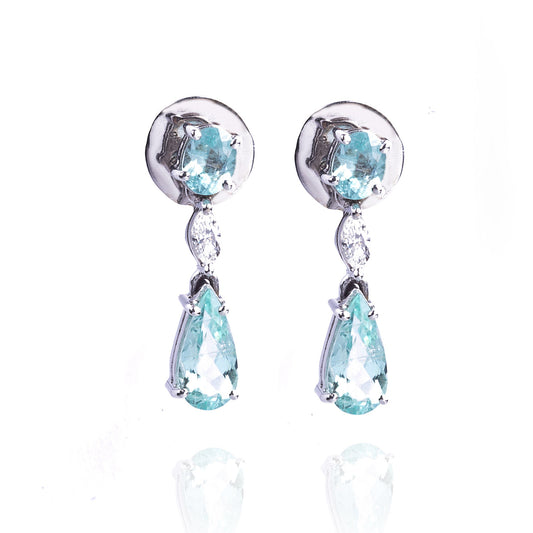 BRINCO OVAL E GOTAS TURMALIMA PARAÍBA E DIAMANTES NAVETE 1.9 CT