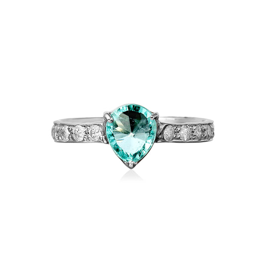 Anel Solitário Gota Turmalina Paraíba e Brilhantes 1.3 CT