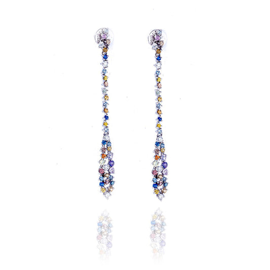 BRINCO CASCATA SAFIRAS COLORIDAS E BRILHANTES 2.3 CT