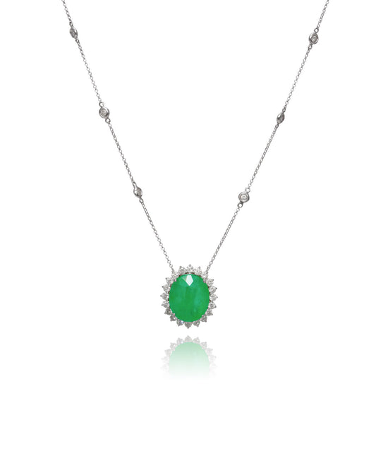 Colar Oval Esmeralda e Brilhantes 9 CT
