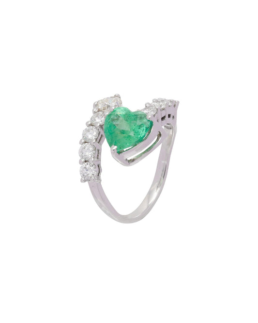 ANEL CORAÇÃO ESMERALDA E DIAMANTES CORAÇÃO COM BRILHANTES 3.4 CT