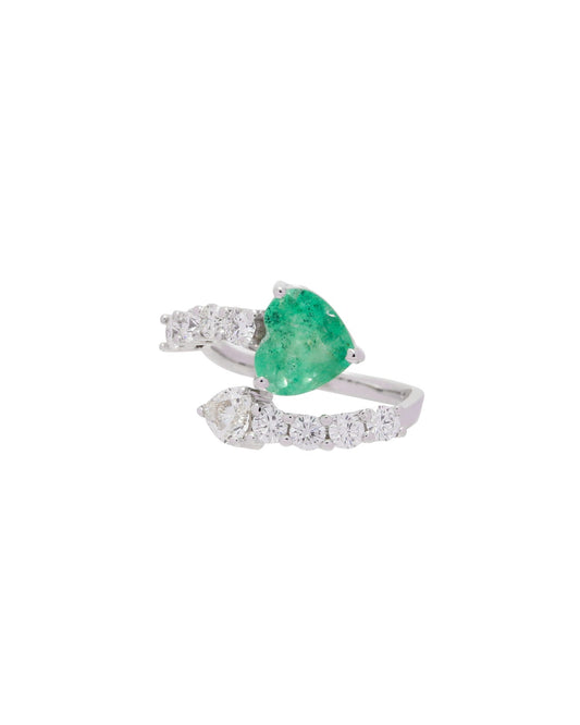 ANEL CORAÇÃO ESMERALDA E DIAMANTES CORAÇÃO COM BRILHANTES 3.4 CT