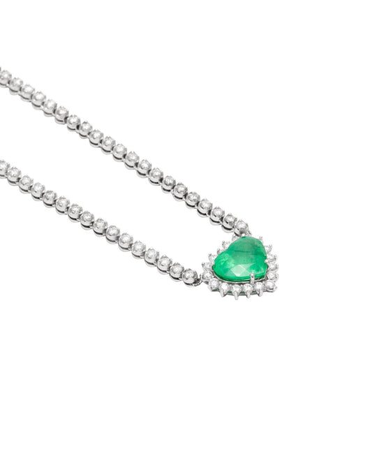 Colar Coração Esmeralda e Riviera em Brilhantes 7.6 CT