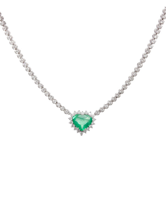 Colar Coração Esmeralda e Riviera em Brilhantes 7.6 CT