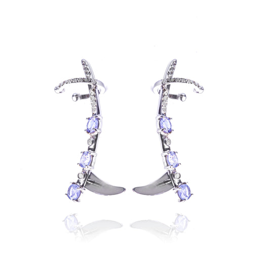 BRINCO EAR CUFF TANZANITA E BRILHANTES 2 CT