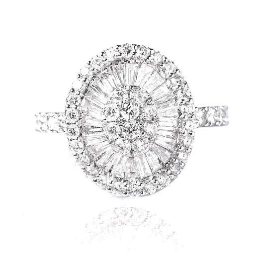 ANEL OVAL DIAMANTE BAGUETE E BRILHANTES 1.9 CT