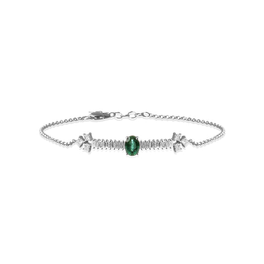 ﻿Pulseira Esmeralda Diamantes Baguete e Princess