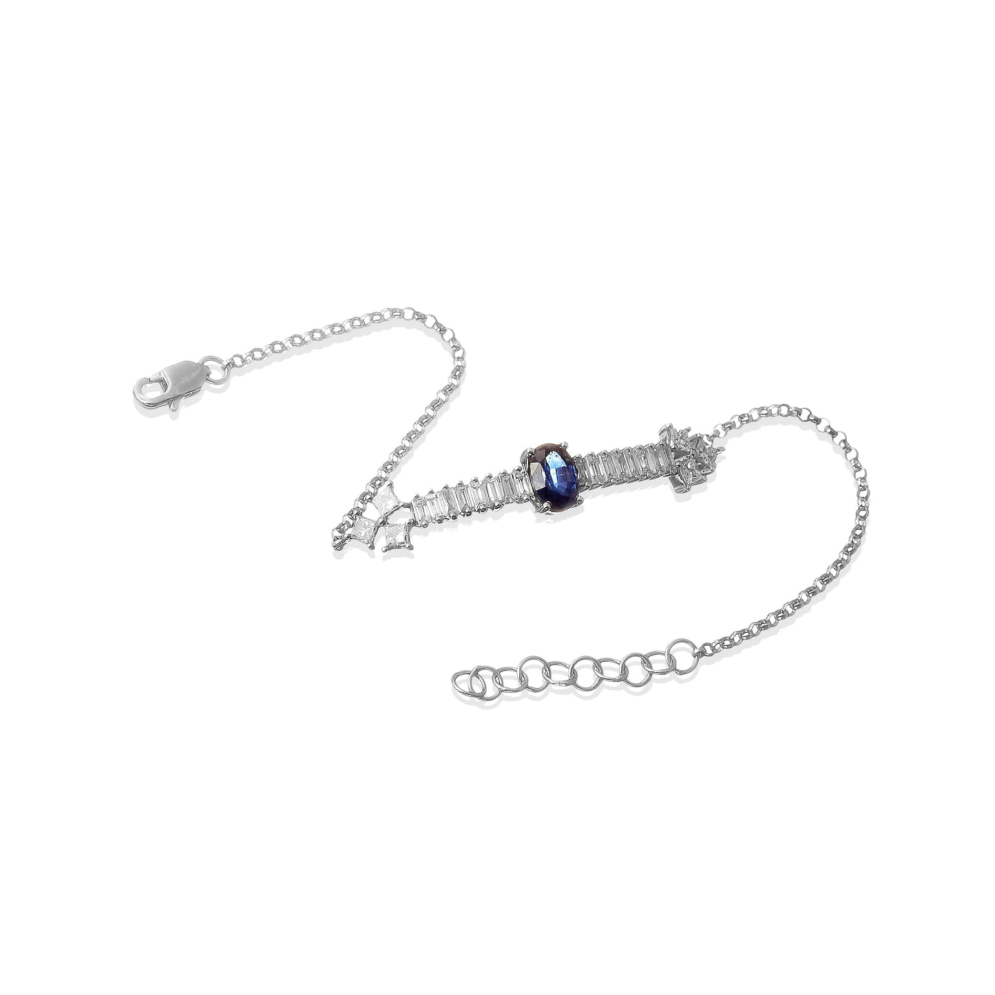 PULSEIRA SAFIRA DIAMANTES BAGUETE E PRINCESS