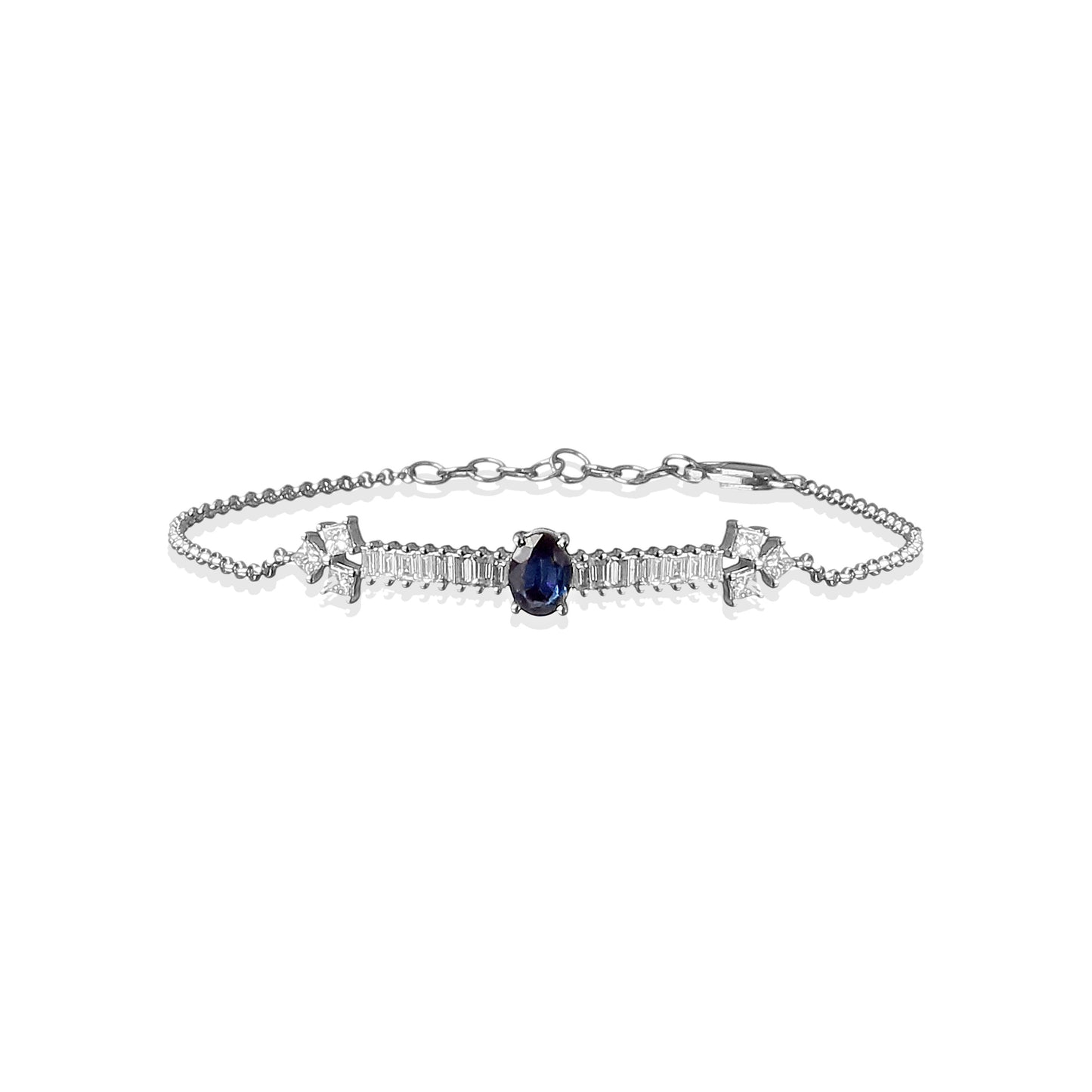 PULSEIRA SAFIRA DIAMANTES BAGUETE E PRINCESS
